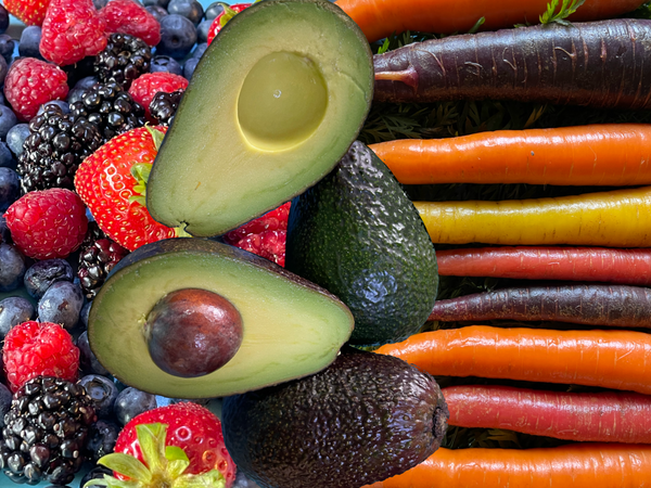 Berries, avocados and carrots.